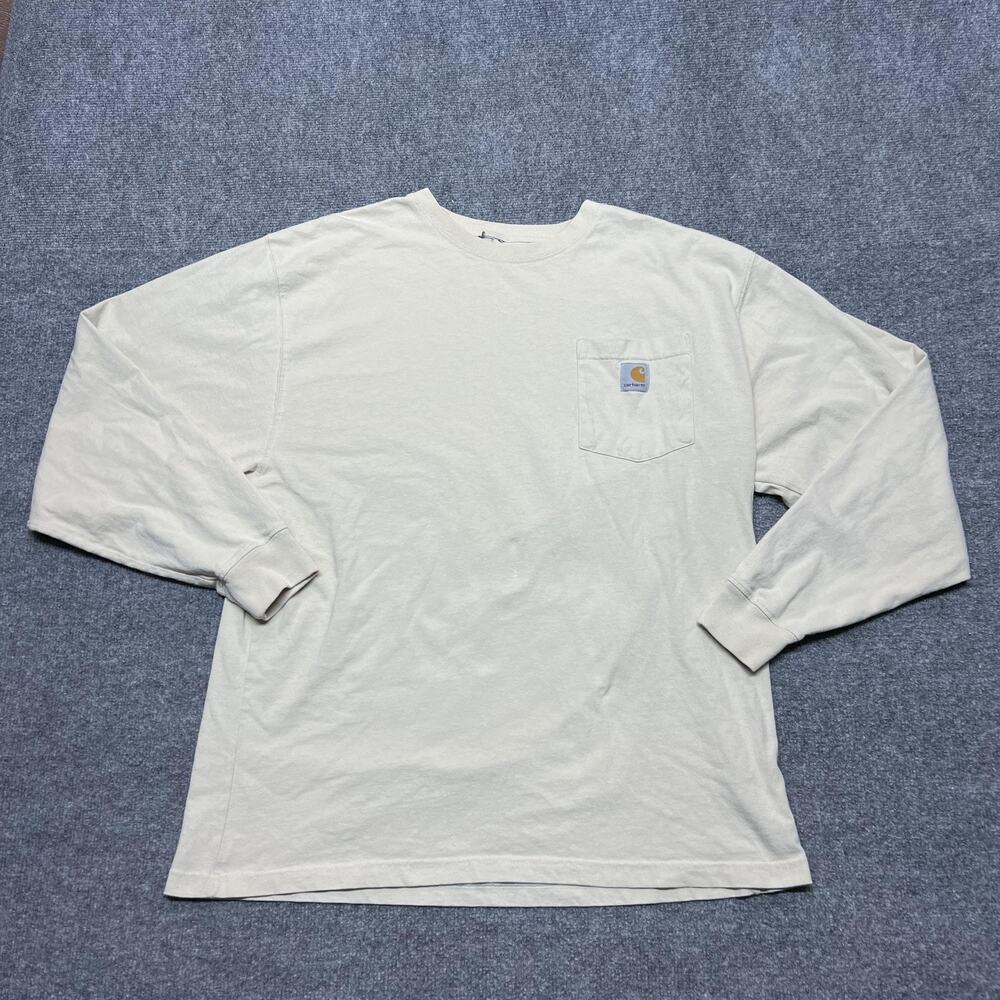 Carhartt Shirt Mens Large Beige Long Sleeve Pocket Workwear Cotton Tee